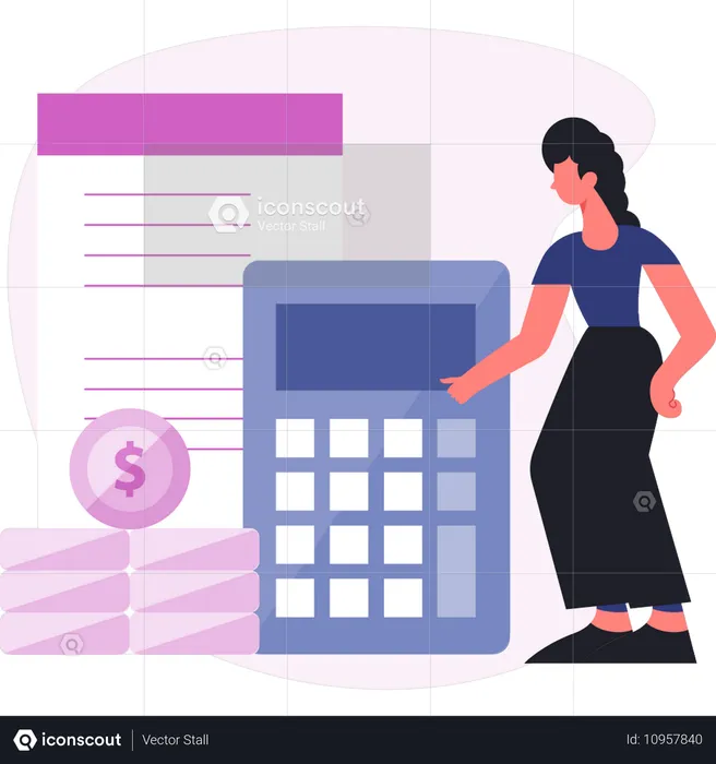 Woman calculating investment profit  Illustration