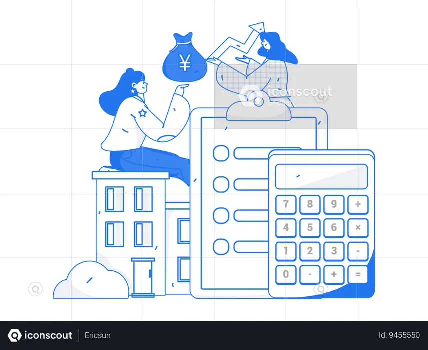 Woman calculating loan expenses  Illustration
