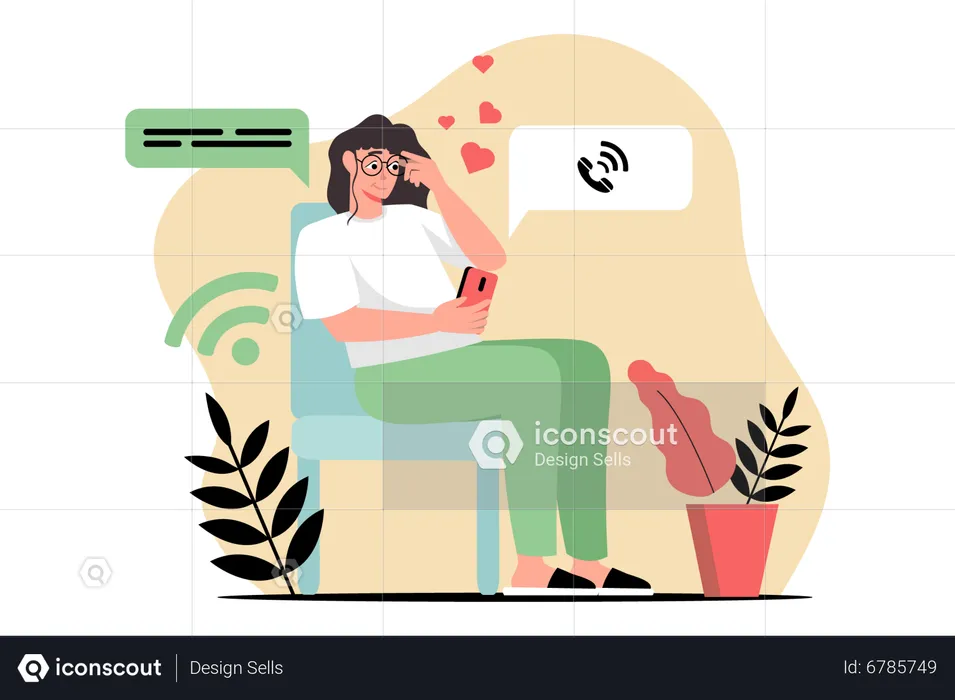 Woman calling on mobile phone while sitting on armchair  Illustration