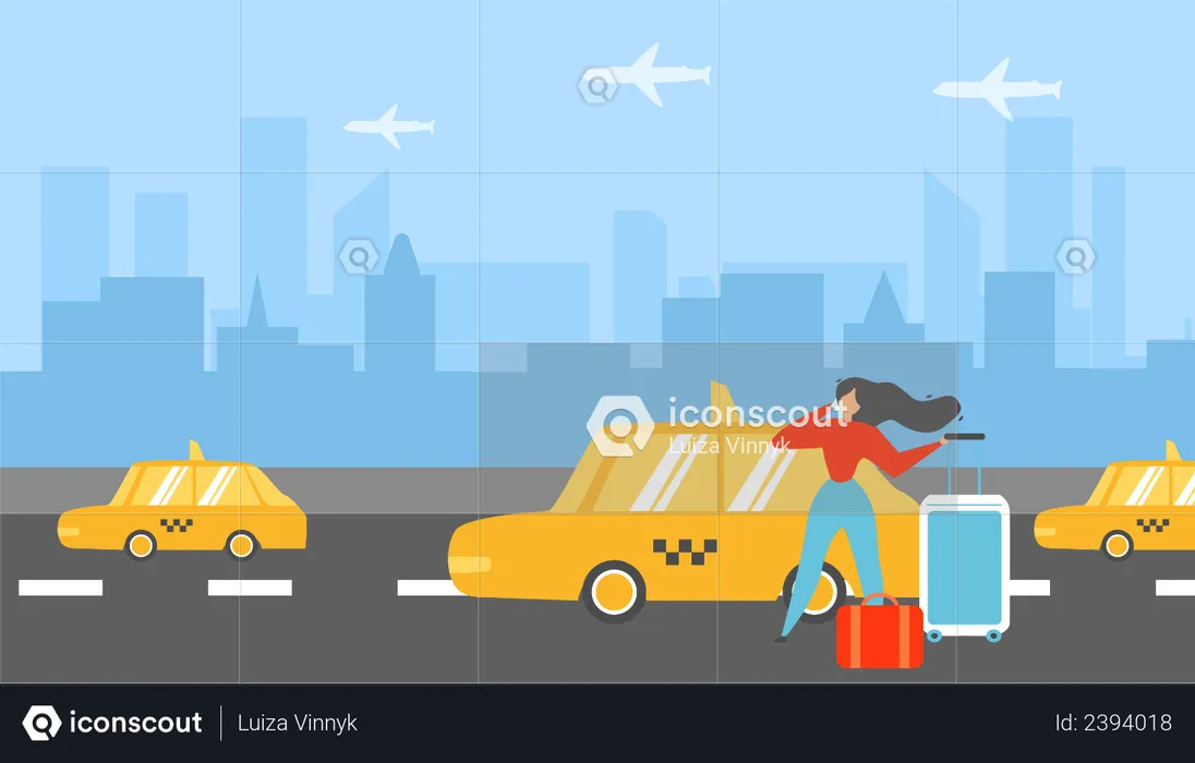 Woman Calling Taxi  Illustration
