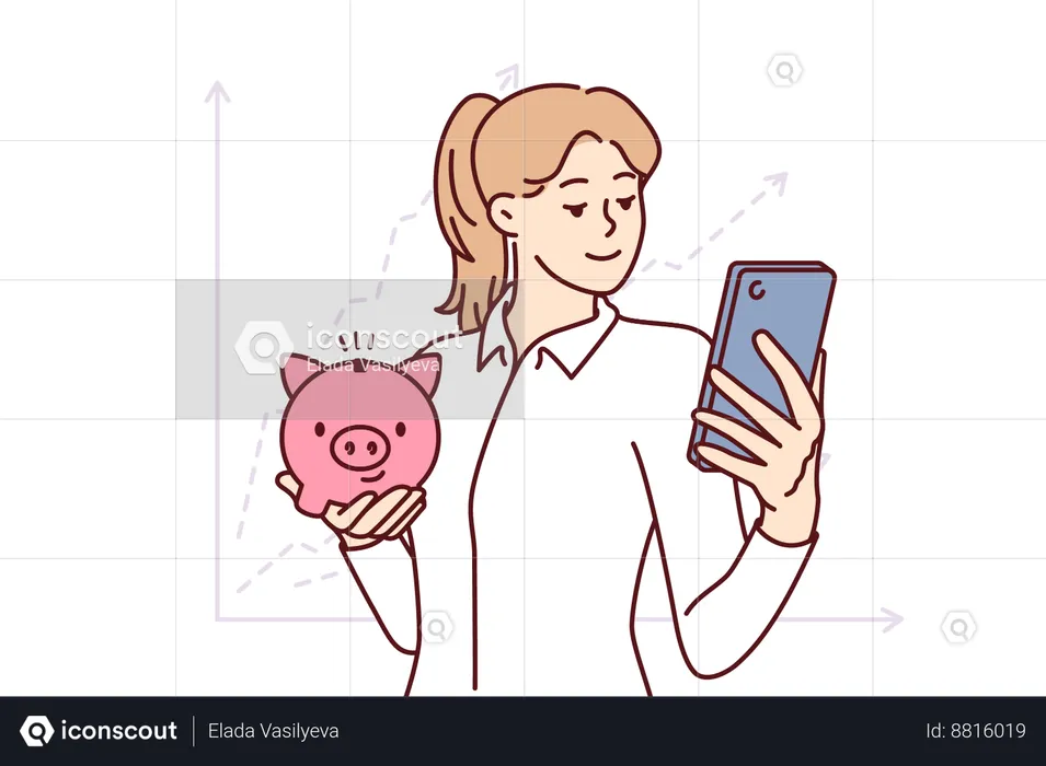 Woman calls financial advisor while investing her savings  Illustration