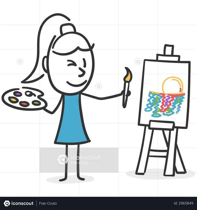 Woman capable of expressing her emotions on a canvas  Illustration