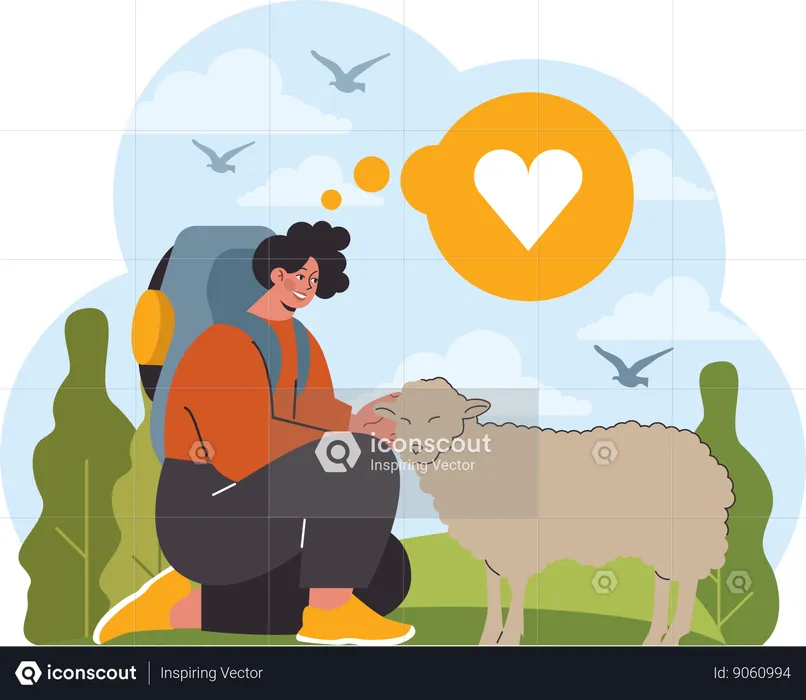Woman caring sheep  Illustration