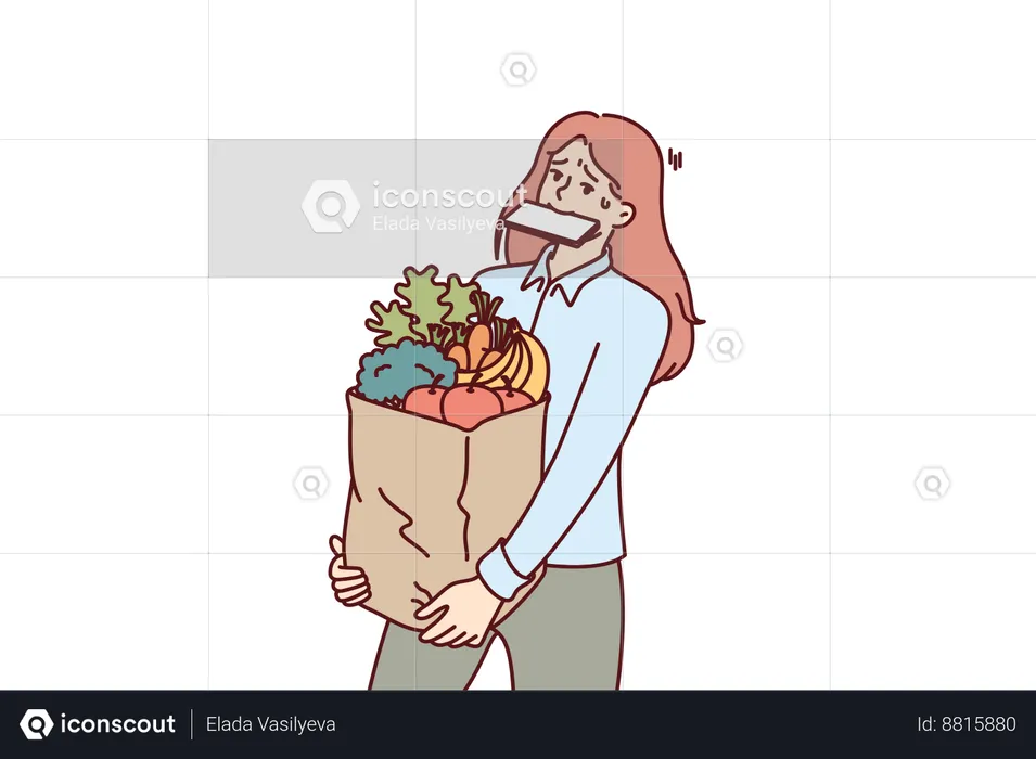 Woman carries vegetable bag  Illustration