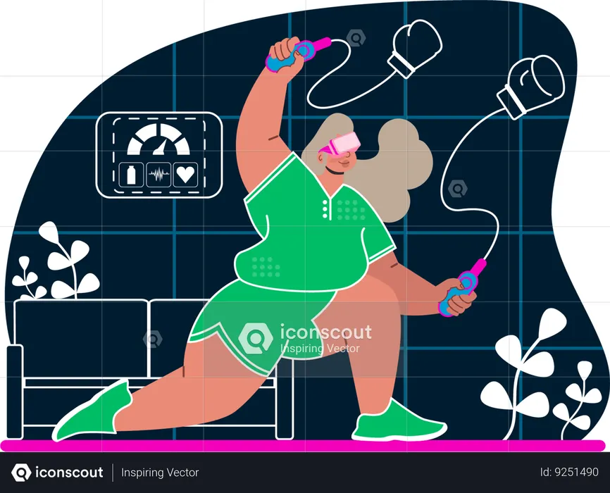 Woman carries VR workout  Illustration