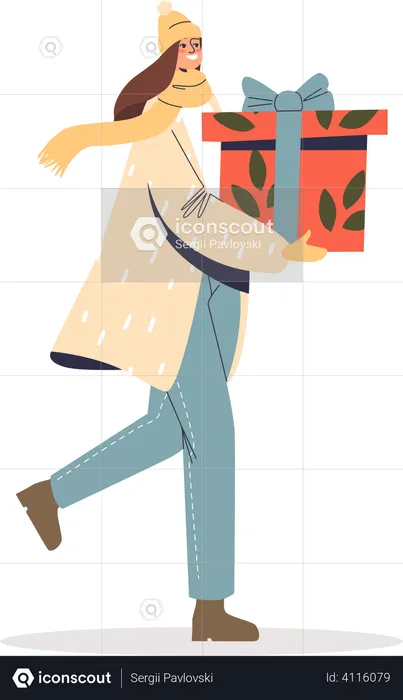 Woman carry christmas presents  Illustration