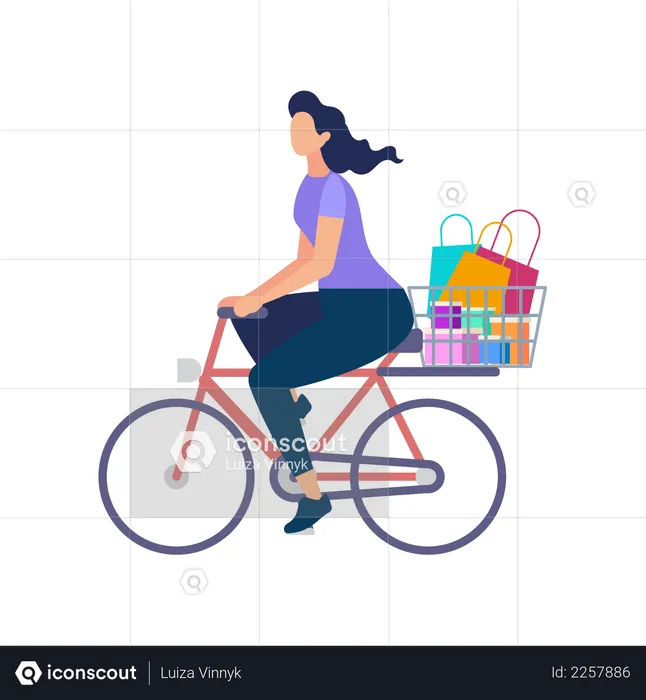 Woman Carry Purchases on Bike  Illustration