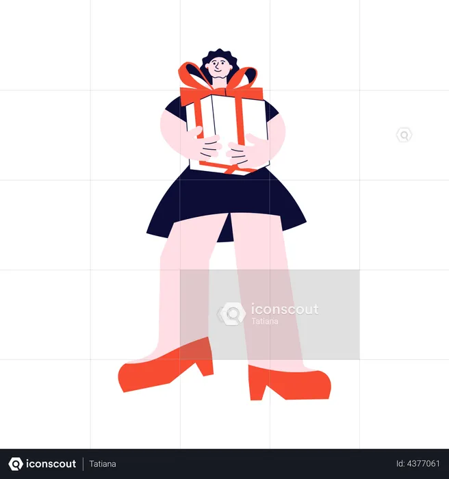 Woman carrying a huge stack of gifts  Illustration