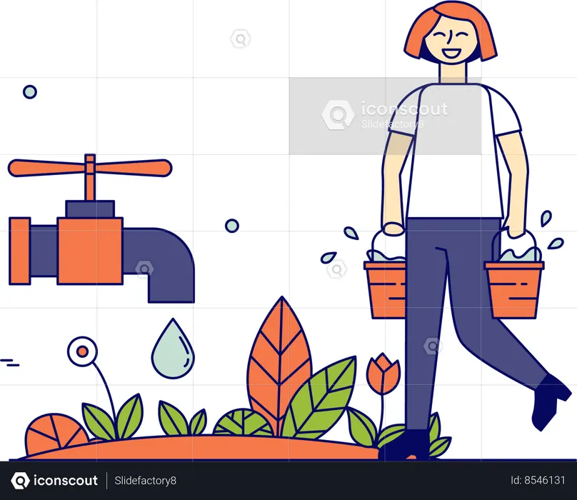 Woman carrying bucket of water  Illustration