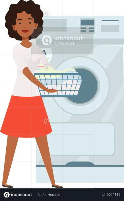 Woman carrying clothes for cleaning  Illustration
