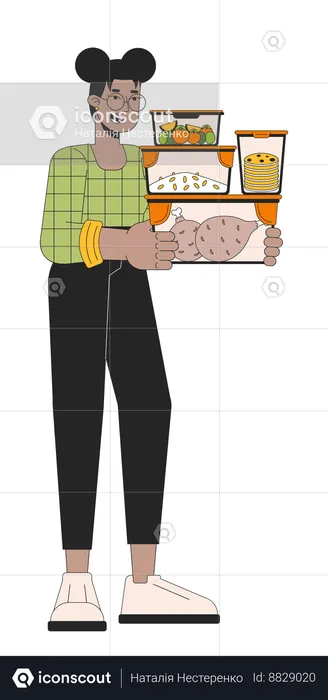 Woman Carrying food storage containers  Illustration