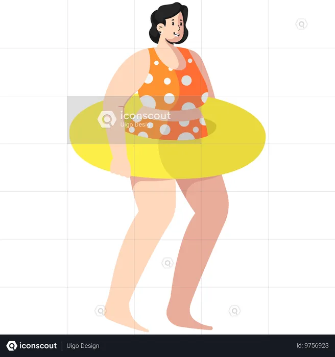 Woman Carrying Lifebuoy  Illustration