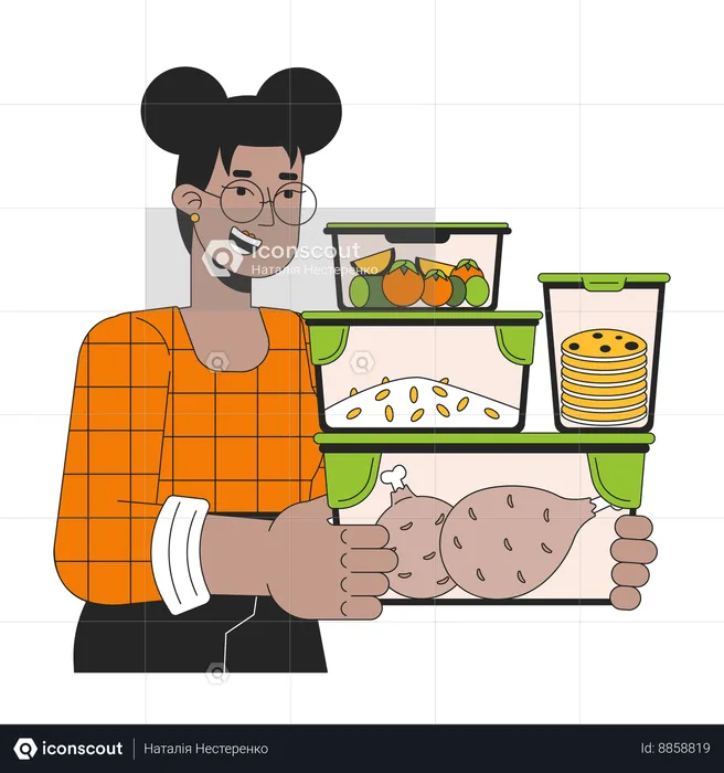 Woman Carrying meal prep containers  Illustration