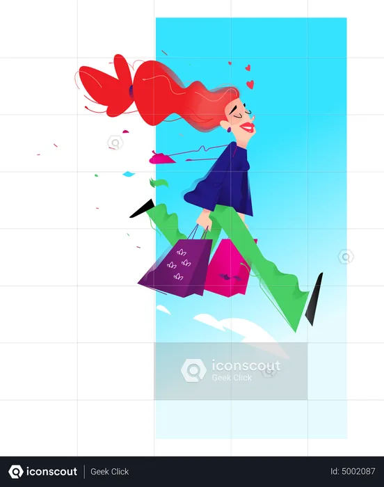 Woman Carrying Shopping Bags  Illustration