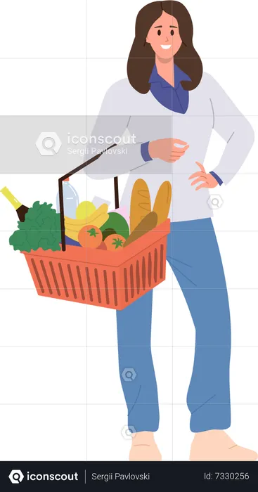 Woman carrying shopping basket  Illustration