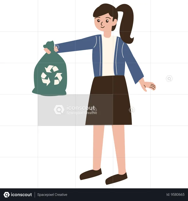 Woman carrying trash bag  Illustration