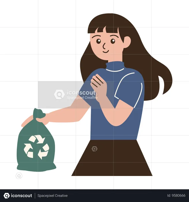 Woman carrying trash bag  Illustration