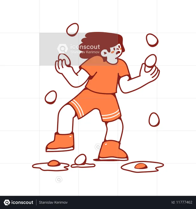 Woman catches eggs falling from the sky  Illustration