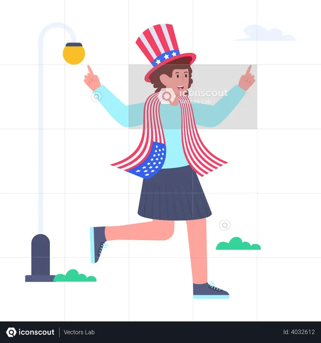 Woman Celebrate Independence Day  Illustration