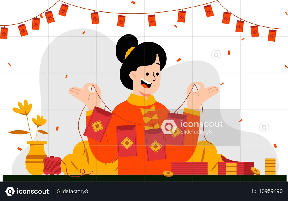 Woman celebrate lunar new year  Illustration