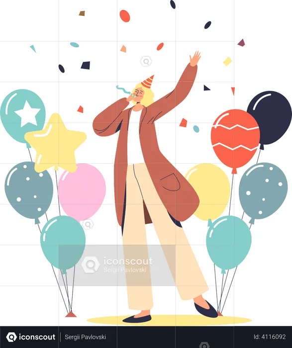 Woman celebrating birthday or holiday event  Illustration