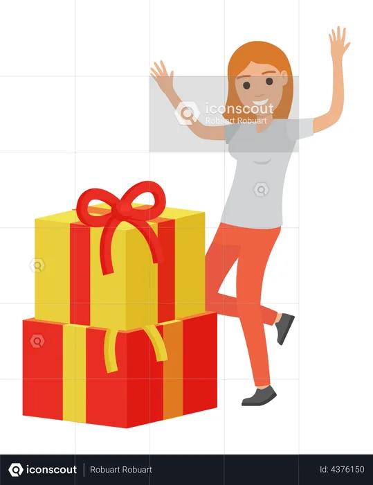 Woman celebrating birthday with birthday gift  Illustration