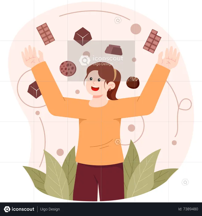 Woman celebrating chocolate day  Illustration
