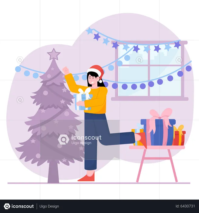 Woman Celebrating Christmas  Illustration