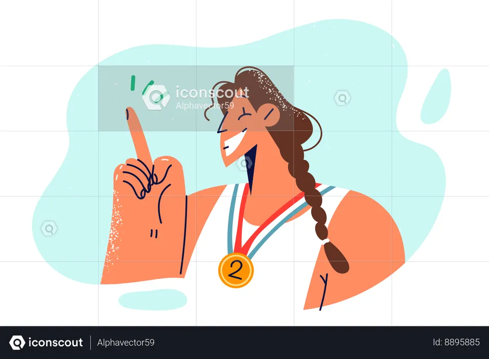 Woman champion with sports medal have secured second place  Illustration