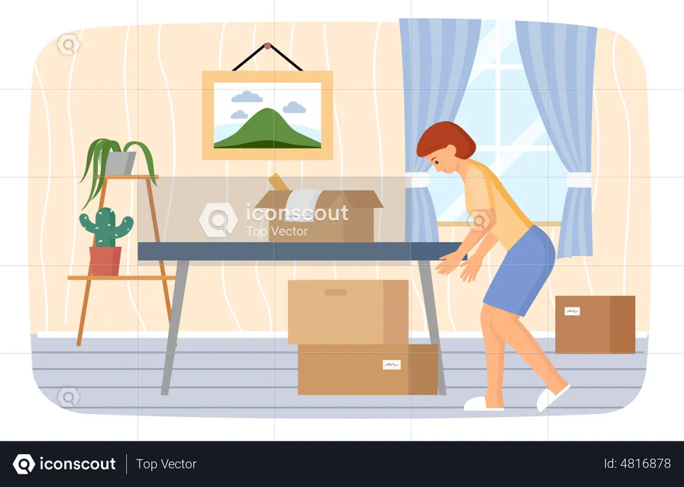 Woman changes place of residence  Illustration