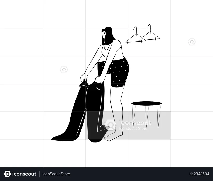 Woman changing garments in changing room  Illustration