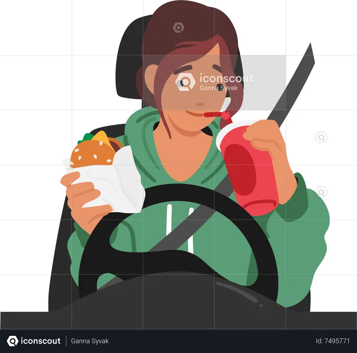 Woman Character While Driving  Illustration