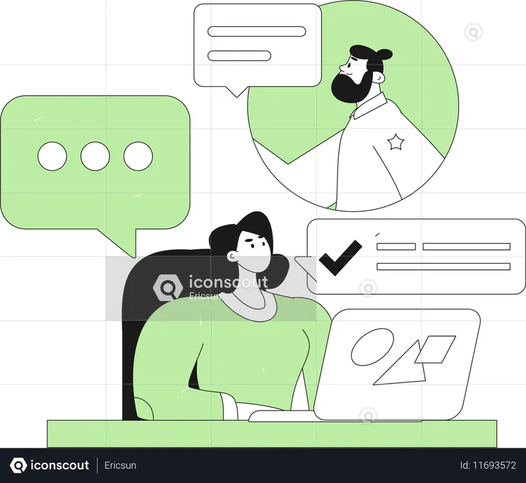 Woman chats online through social media  Illustration