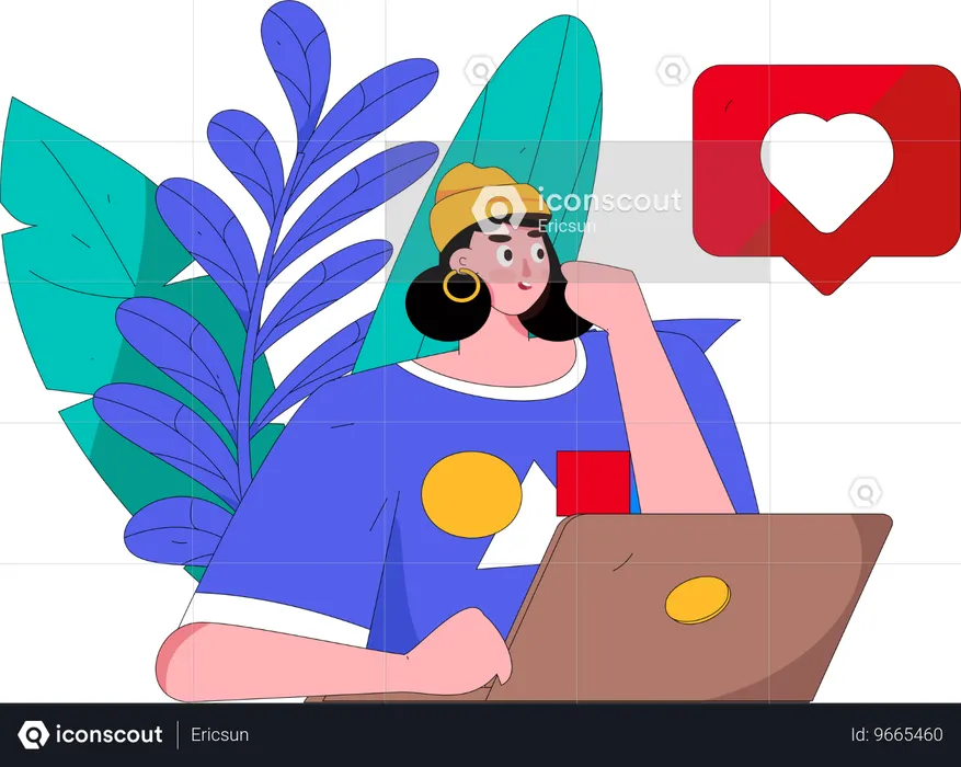 Woman chatting on laptop  Illustration