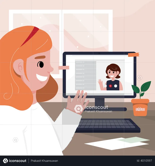 Woman chatting through her laptop  Illustration