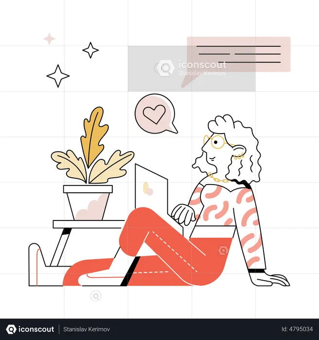 Woman chatting with a friend on her laptop  Illustration