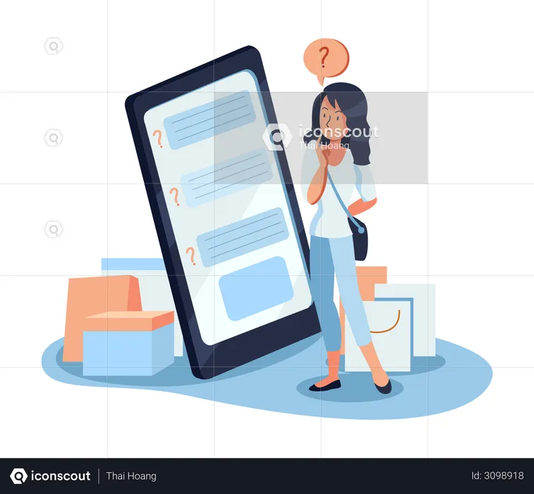Woman chatting with customer support  Illustration