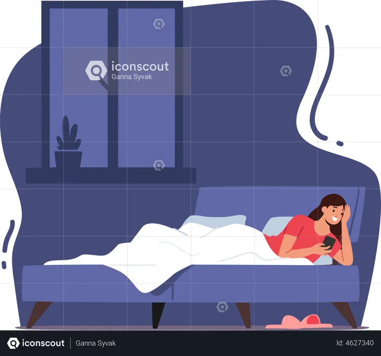 Woman chatting with friends while bed time  Illustration