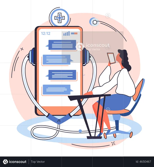 Woman chatting with online doctor consultation app  Illustration