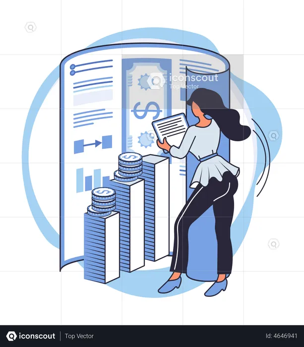 Woman check bank statement  Illustration