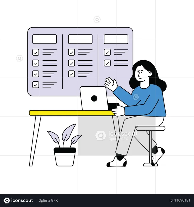 Woman Check Business Task Board  Illustration