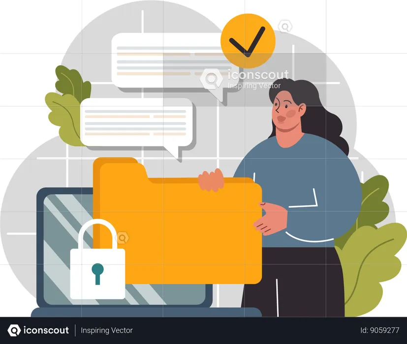 Woman check folder security  Illustration