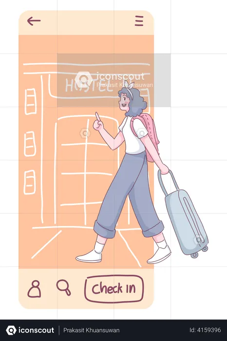 Woman check in accommodation  Illustration
