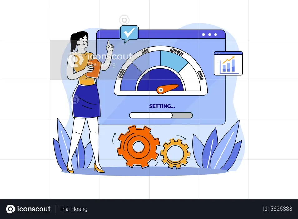Woman check Web Performance  Illustration