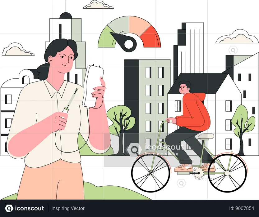 Woman checking air quality  Illustration