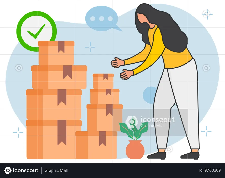 Woman checking boxes  Illustration