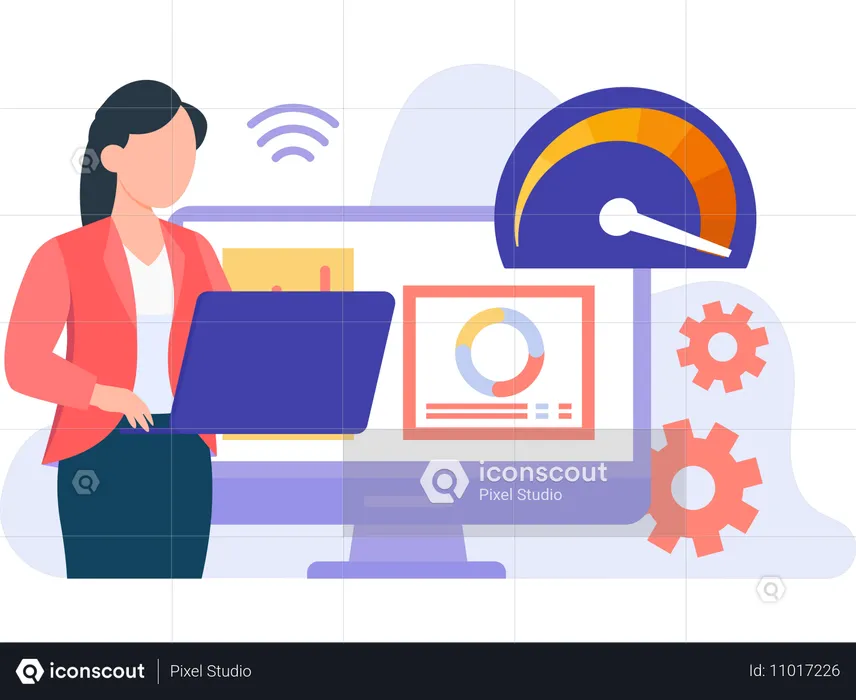 Woman checking business website  Illustration