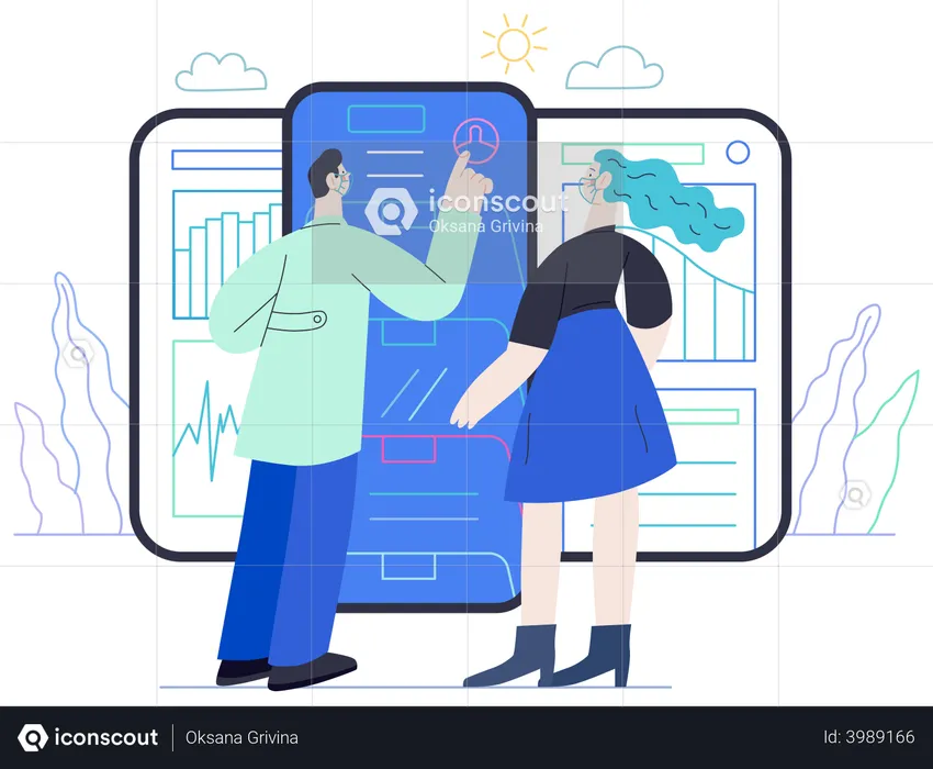 Woman checking digital medical checkup  Illustration