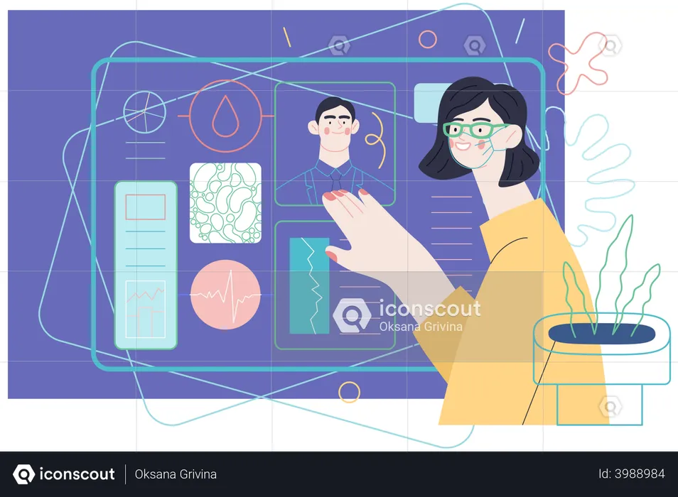 Woman checking digital medical checkup  Illustration