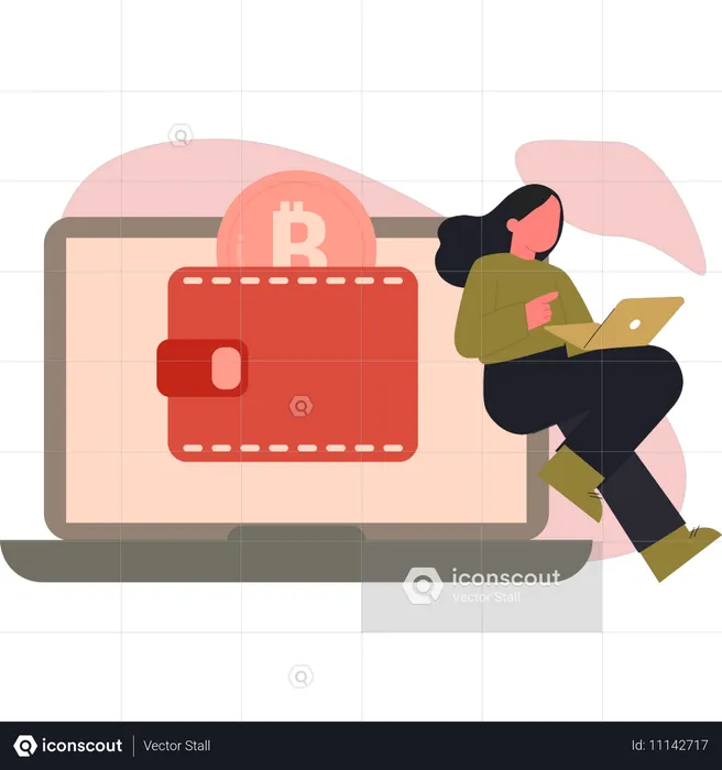 Woman checking digital wallet  Illustration